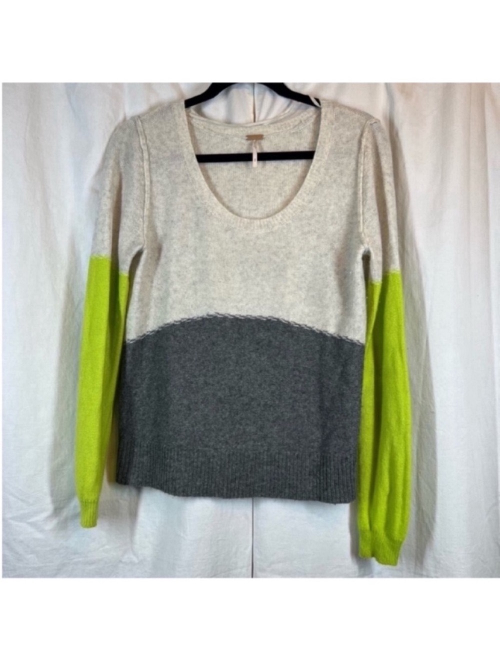Free people beach wool blend scoop neck colorblock knit pullover sweatshirt